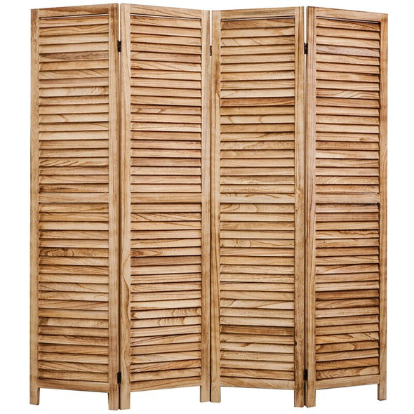 1 - Solid Wood Folding Room Divider with Rustic Finish Louver Shutter Design Provides Privacy While Regulates Airflow and Light Penetration