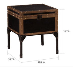 Trunk Side/ End Table Perfect Addition to your Living Room. With An Antique Black Finish Accented with Dark Antique Bronze Detailing