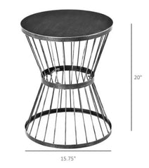 16" Steel Patio End Table, Side Table with Hourglass Design, Accent Table for Outdoor and Indoor Use - Black