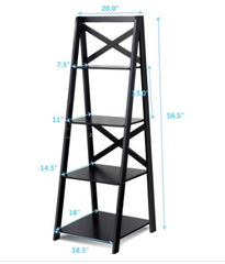 4-Tier X-accent Ladder Storage Shelf - Black Provide A Lot of Storage Space