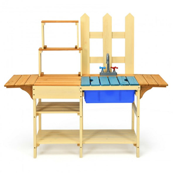 Kid's Outdoor Wooden Pretend Cook Kitchen Playset Toy Open Shelves for Storing Toy Kitchen Utensils