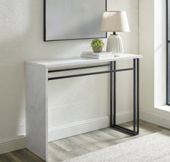 42-inch Modern Metal Leg Entry Table - White Faux Marble