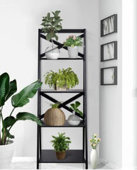 4-Tier X-accent Ladder Storage Shelf - Black Provide A Lot of Storage Space