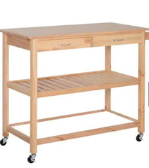 42" Kitchen Trolley Cart Rolling Island Utility Serving Cart with 2 Drawers and 3-Tier Shelf Pine Wood Add A Modern Natural Touch to your Living Space