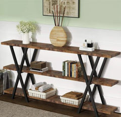 70.8" Sofa Console Table, Narrow Long Entryway Table with Storage Shelf, TV Stand - Brown/Black