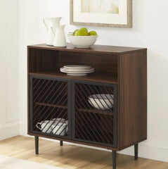 Modern Metal Door Accent Cabinet - Dark Walnut Two Storage Shelves, this Accent Cabinet Adds A Touch of Elegance to your Home