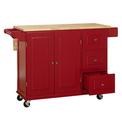 3-drawer Drop Leaf Kitchen Cart Red Expand your Kitchen Storage with this Three Drawers A Two-Door Cabinet and A Spice Rack