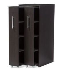 Dark Brown Wood Bookcase with Two Pulled-out Doors Shelving Cabinet