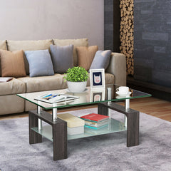 Rectangular Tempered Glass Coffee Table with Shelf