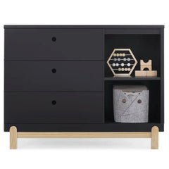 3 Drawer Dresser Midnight Gray Natural Features a Natural Wood Base