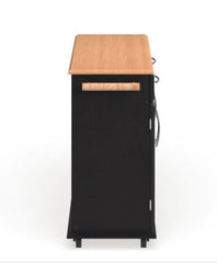 Coronado Black Wood with Natural Wood Top Kitchen Island Cart this Island can House Food, Cookbooks, Disher