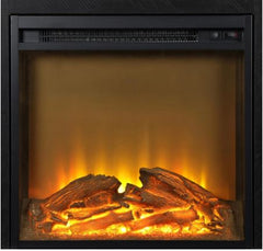 Garnett Electric Fireplace TV Console - Black Two Open Shelves, Two Glass Cabinets, and an Electric Fireplace