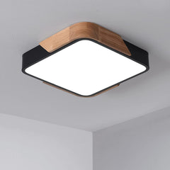 24W Modern LED Ceiling Lights Square Wood Flush Mount Ceiling Light Fixture for Bedroom Living Room Dining Room Kitchen Hall Stairwells