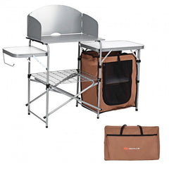 Foldable Outdoor BBQ Portable Grilling Table With Windscreen Bag