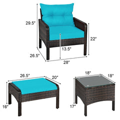 5 Pieces Patio Rattan Sofa Ottoman Furniture Set with Cushions