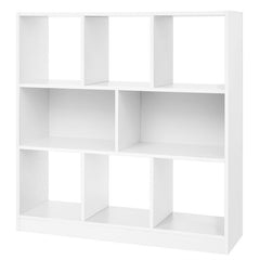 White Bookcase 6 Open Slots and 2 Compartments with Back Panels That you Can Fill Books, Souvenir, and Décor