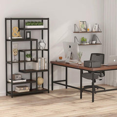 Metal Standard Bookcase Seven Shelves in Two Different Sizes 8 Open Staggered Shelves Offer a Generous Amount of Space