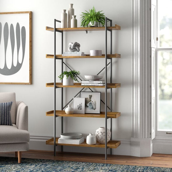 Barnwood Iron Etagere Bookcase  5-Shelf Urban Pipe Bookcase is Perfect for any Home Office, Hallway, Living Room, or Bedroom