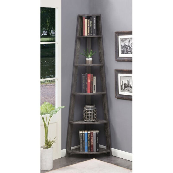 Weathered Gray Corner Bookcase Five Tiers, your Corner Perfect for your Favorite Books or Collection