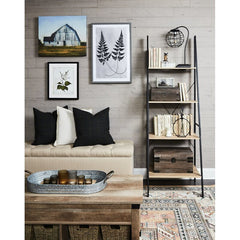 Weathered Gray Steel Ladder Bookcase Open Silhouette Decor Objects and Knickknacks Wood Shelves