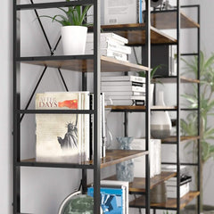 5 Shelves Steel Library Bookcase Open Space Bookshelf Provides Extra Space Enough for Photo Albums, Books, and Toys. The X-Shaped