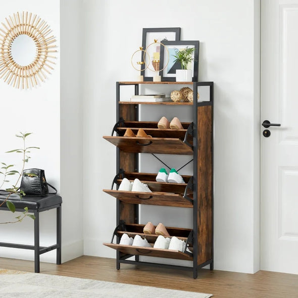 Open 18 Pair Shoe Storage Cabinet Easily open the 3 compartments with comfortable handles and internal dividers