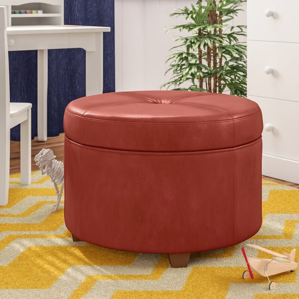 Faux Leather Round Storage Ottoman with Storage Storage Space Under the Removable Top Provides Space to Tuck Away Toys and Spare Blankets