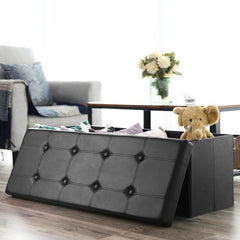 Faux Leather Tufted Rectangle Storage Ottoman with Storage Storage Space Inside for Blankets, Board Games