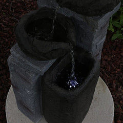 Polystone Solar Fountain with Light Flows from the Top Bowl Down to The Bottom Bowl Carved Water Fountain to any Outdoor Space