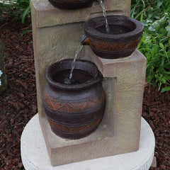 Polystone Solar Fountain with Light Bring Relaxation and Serenity to your Outdoor Space Four Pouring Bowls