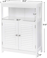 VASAGLE Bathroom Storage Floor Cabinet Free Standing with Double Shutter Door and Adjustable Shelf White