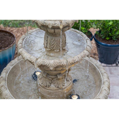 Sandstone Danelle Resin Outdoor Fountain with Light 3-Tiers That Send Water Flowing Pineapple-Shaped Bubbler at Top of a Fountain