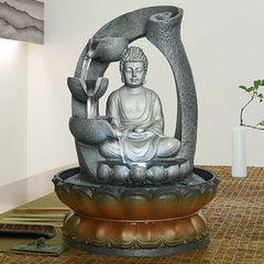 Resin Buddha Tabletop Water Fountain for Home and Office Decoration Sculpture Fountain with Light