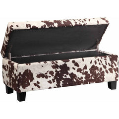 Azteca Cow Hide Print Storage Bench, Black Cow