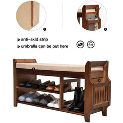 Shoe Rack Bench, Bamboo Removable Cushion Storage Shelf, 2-tier Entryway Shoe Storage Organizer