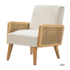 Armchair Solid Birch Wood Legs As Well As Its Curved Rattan-Embellished Arms