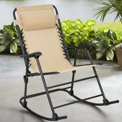 Beige Outdoor Rocking Aluminum Chair with Cushions Outdoor Garden, or Outing, Fishing at The Same Time More Relaxed and Comfortable