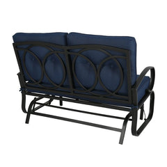 Outdoor Gliding Metal Bench with Cushions Comfortable and Practical Sitting Experience. Back and Seat Cushions Provide More Comfort