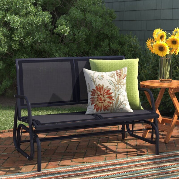 Outdoor Rocking Metal Bench Water-Resistant and Quick Drying After Rainstorms. Its Curved Rocker Arms Resist