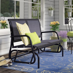 Outdoor Rocking Metal Bench Water-Resistant and Quick Drying After Rainstorms. Its Curved Rocker Arms Resist