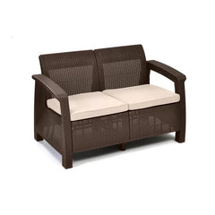 Brown 50.4'' Wide Outdoor Weather-Resistant Finish, This Patio Loveseat Showcases a Distinctive, Wavy Silhouette, Rounded Backrest