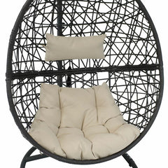 Beige Hanging Egg Swing Chair with Stand Give Yourself a Private Seat to Sit Back and Unwind Weather-Resistant