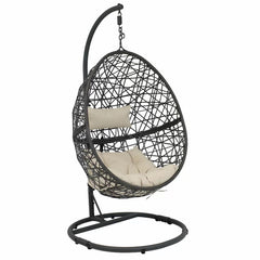 Beige Hanging Egg Swing Chair with Stand Give Yourself a Private Seat to Sit Back and Unwind Weather-Resistant