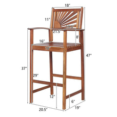 2 Pieces Outdoor Acacia Wood Bar Chairs with Sunflower Backrest and Armrests Perfect for Both Indoor and Outdoor