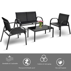 4 Pieces Patio Furniture Set with Glass Top Coffee Table