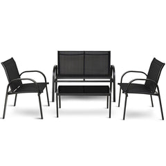 4 Pieces Patio Furniture Set with Glass Top Coffee Table