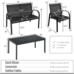 4 Pieces Patio Furniture Set with Glass Top Coffee Table