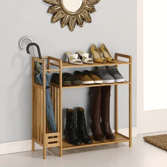 3-Tier 9 Pair Shoe Rack Perfect Solution For Your Entryway or Mud Room to Store Your Shoes, Boots, Umbrellas, Canes, Purses, and Hats