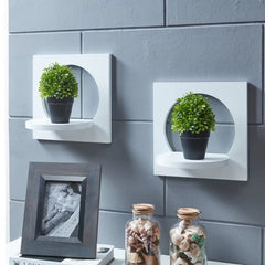 2 Piece Wall Shelf Set Wooden Wall Shelves Circular Cut-Out Back and Spacious Shelves Tabletop Top Décor, Vase, or Foliage