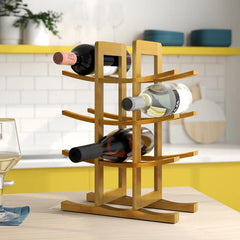 Solid Wood Tabletop Wine Bottle Rack in Natural up to 12 0.75 L Bottles, Always Prepared for Casual Dinners